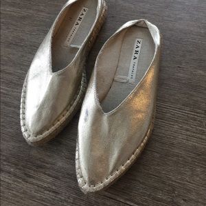Zara Silver Metallic Slides Mule Sandal 38, 7.5
